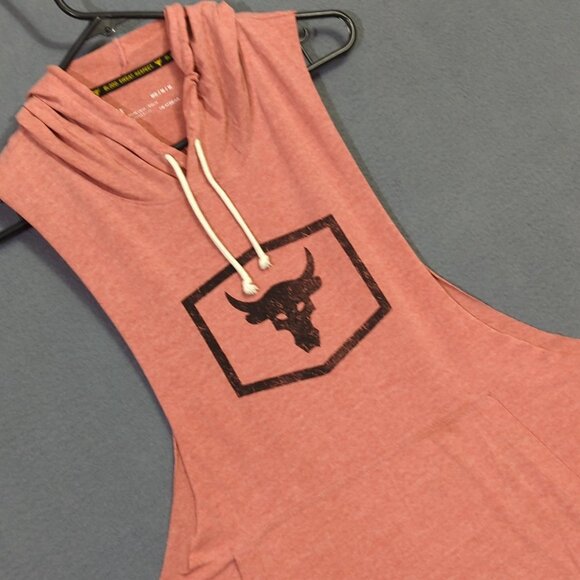 Under Armour Project Rock Tank Men's M Soft Red/ Pink Sleeveless Hooded Tank - Picture 1 of 9